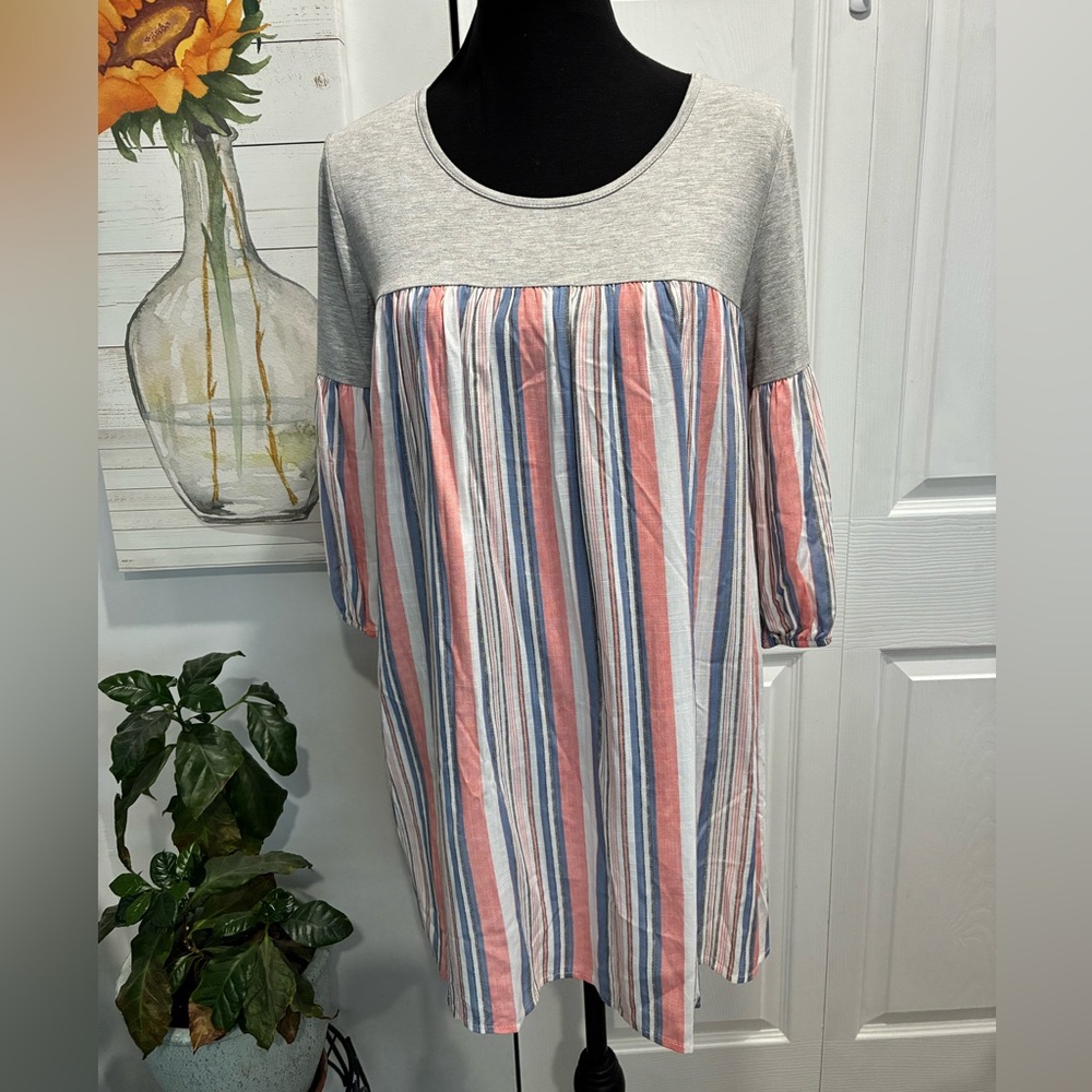 Elegant Gray and Pink Striped Women's Tunic